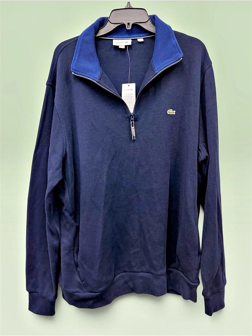 Lacoste Blue Mock Neck Sweatshirt Men's Quarter Zip Pullover 3XL